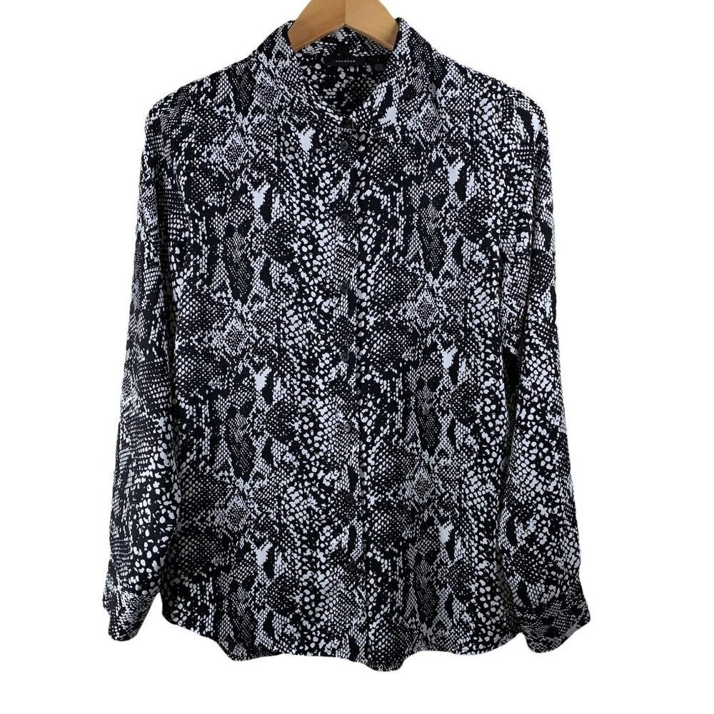 HALOGEN Black and White Python Print Long Sleeve Shirt Size Small